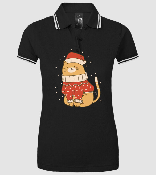 Pisică drăguță de Crăciun model negru pe tricou