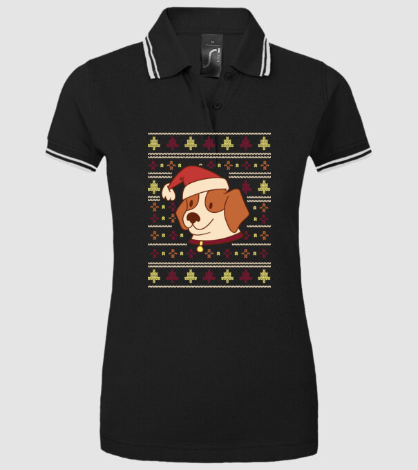 Pulover urât de Crăciun cu cățeluș drăguț model negru pe tricou