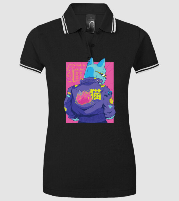 Pisică Cyberpunk model negru pe tricou