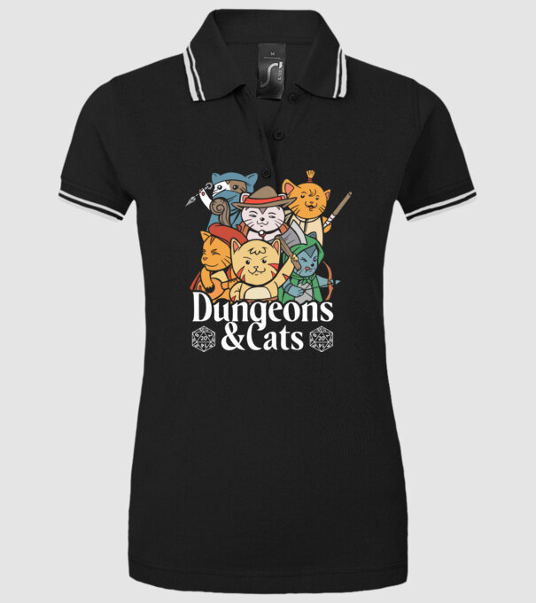 Dungeons and Cats - Joc de rol cu pisici model negru pe tricou