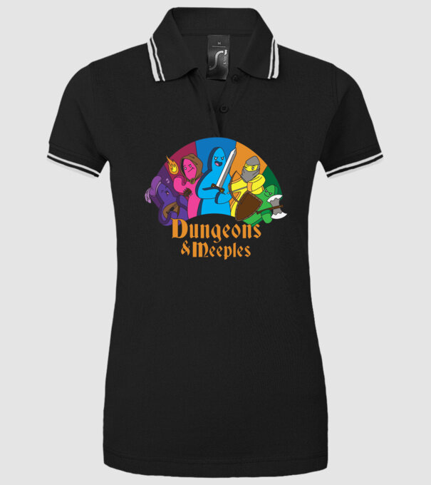 Dungeons Meeples model negru pe tricou