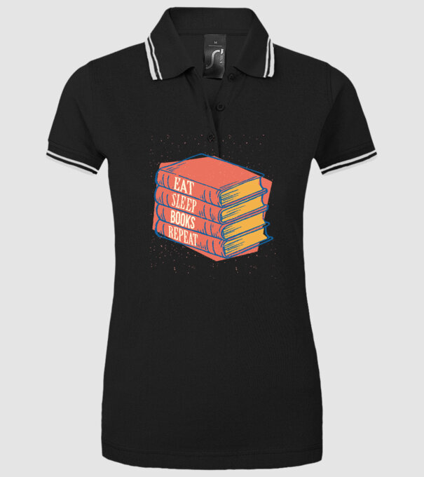 Eat Sleep Books Repeat Lectură model negru pe tricou