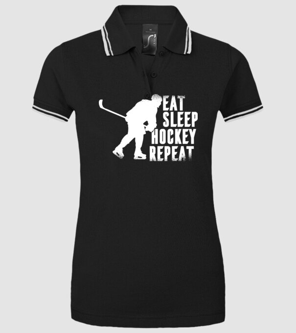 Eat Sleep Hockey Repeat model negru pe tricou