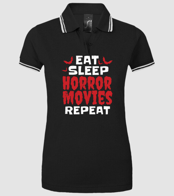 Eat Sleep Horror Movies Repeat model negru pe tricou