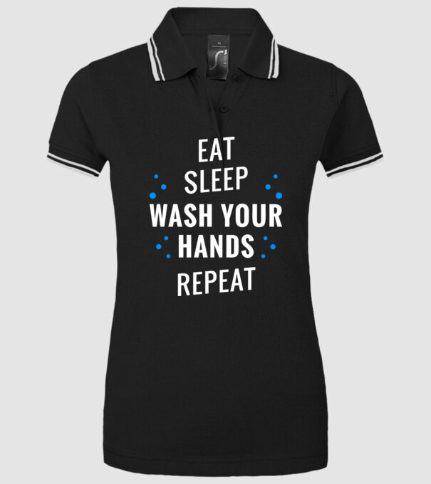 Eat sleep wash your hands repeat model negru pe tricou