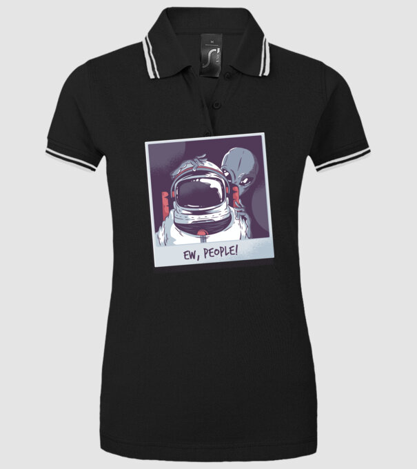 Ew, Oameni - Astronaut cu extraterestru model negru pe tricou