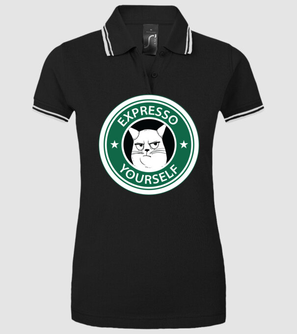 Expresso Yourself tricou Pisică cu cafea model negru pe tricou