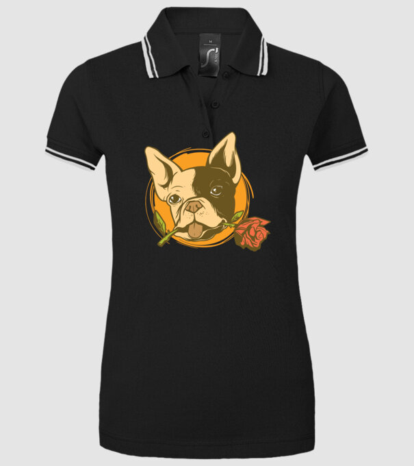 Bulldog francez cu trandafir model negru pe tricou