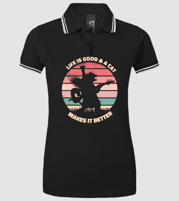 Pisică Chitaristă model negru pe tricou