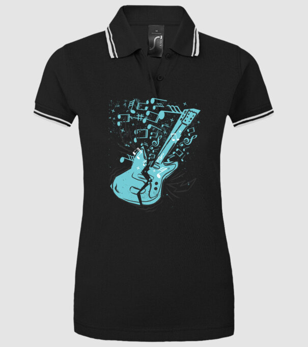 Tricou cu Chitară cu note model negru pe tricou