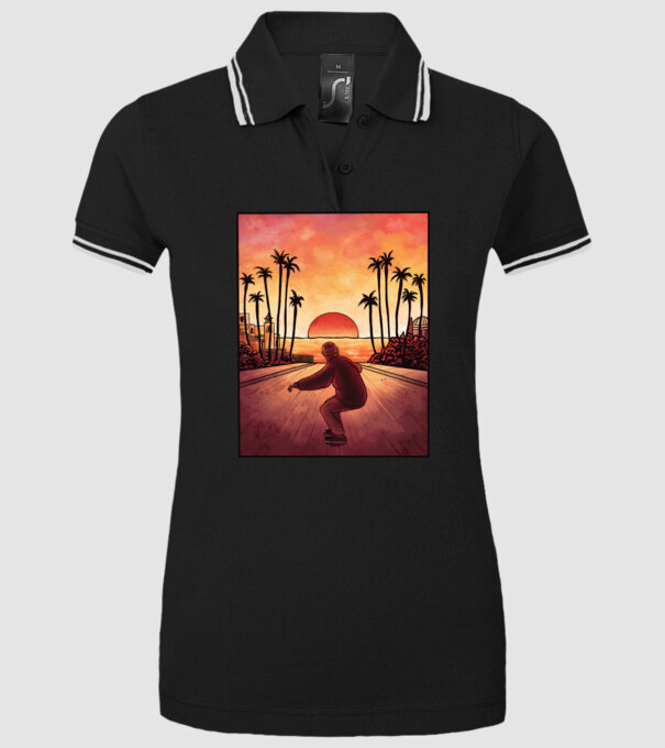 Apus de soare Skateborder model negru pe tricou