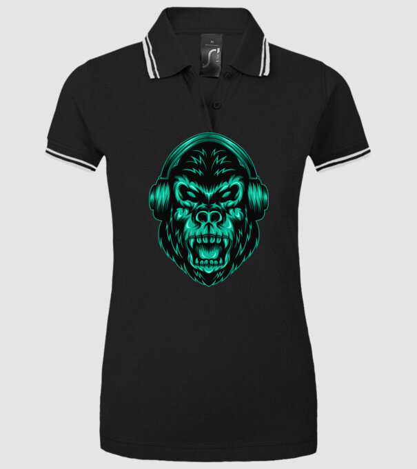 Gorilă căști model negru pe tricou