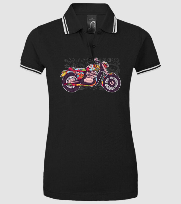 Motociclist Hippi model negru pe tricou