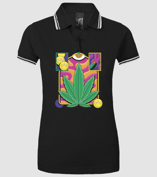 Hippy Cannabis model negru pe tricou