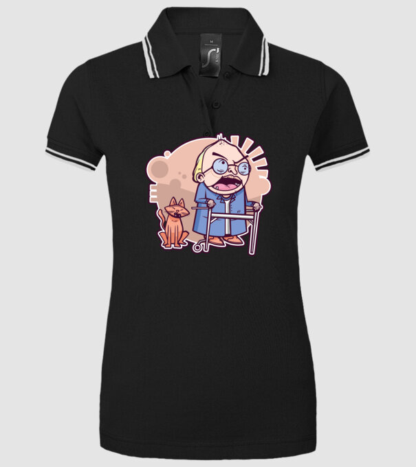 Bunic în vârstă cu pisică model negru pe tricou