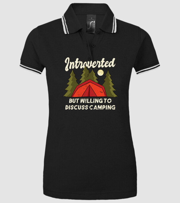 Camping Introvertit model negru pe tricou