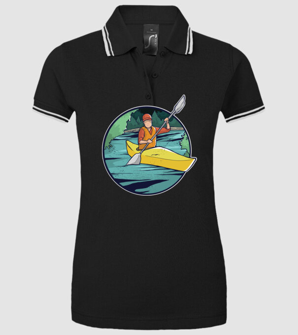 Caiac-canoe model negru pe tricou
