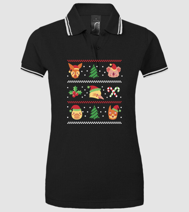 Pulover urât Animale de Crăciun model negru pe tricou