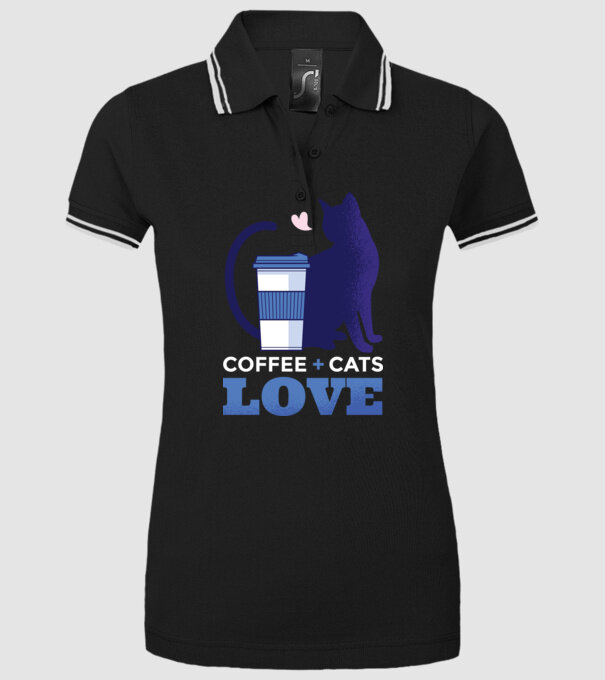 Cafea + Pisici = dragoste model negru pe tricou