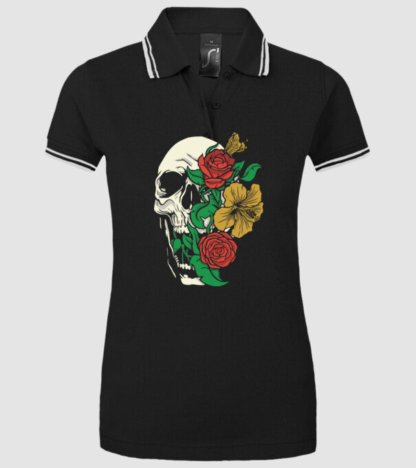 Trandafir craniu model negru pe tricou