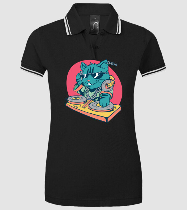 Pisică DJ model negru pe tricou