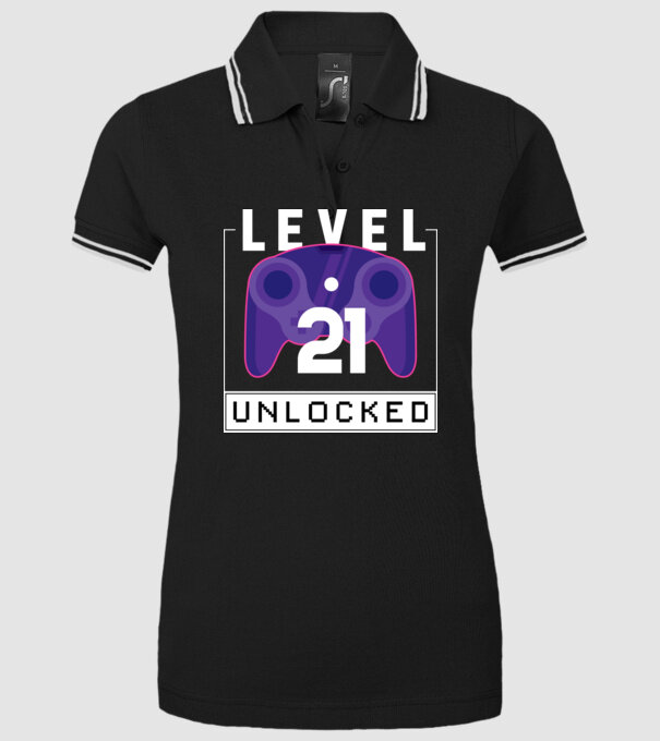 Level 21 Unlocked Gamer Birthday model negru pe tricou