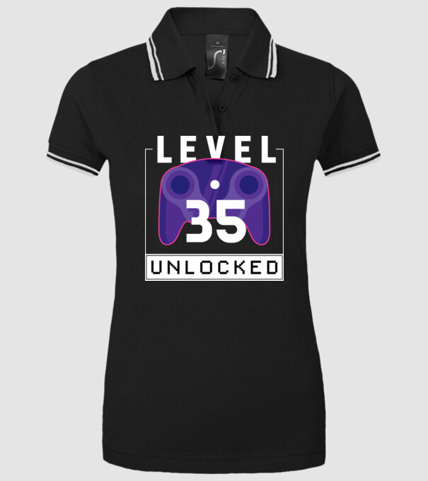 Level 35 Unlocked Gamer Birthday model negru pe tricou