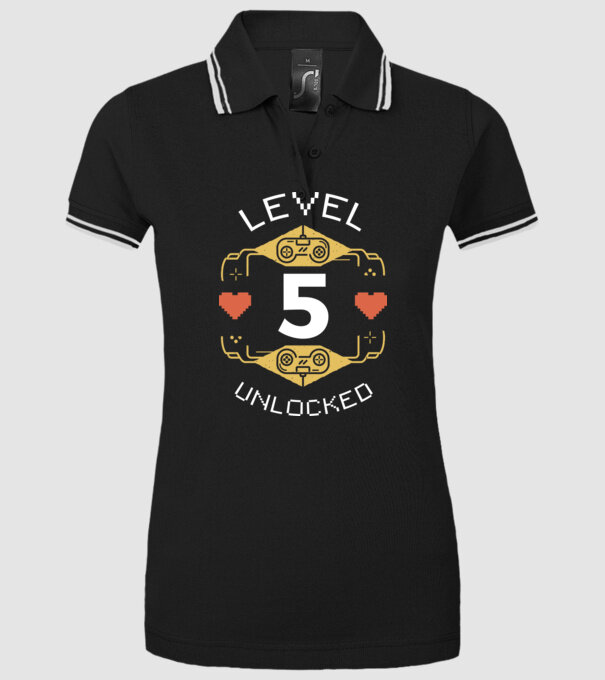 Level 5 Unlocked Gamer Birthday model negru pe tricou