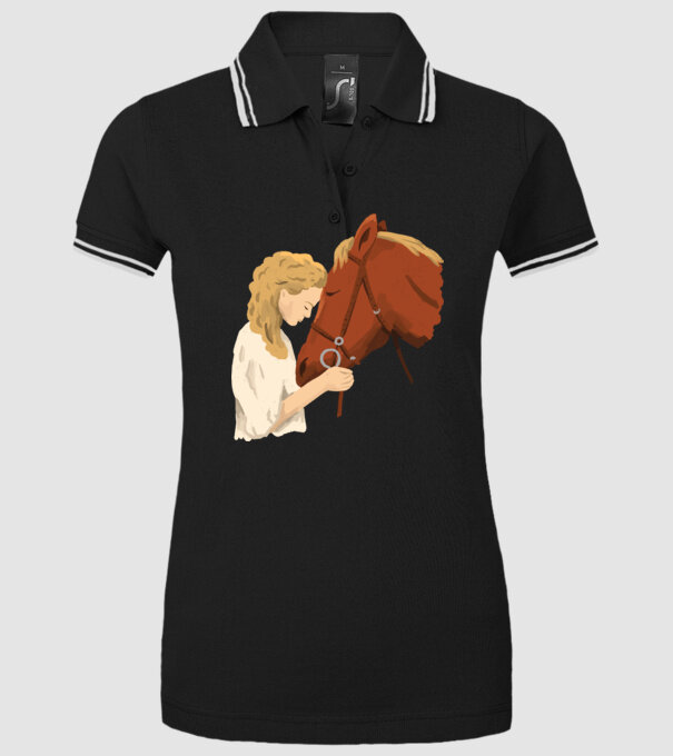 Fată cu cal model negru pe tricou
