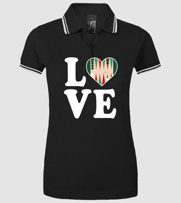 Love Backgammon model negru pe tricou