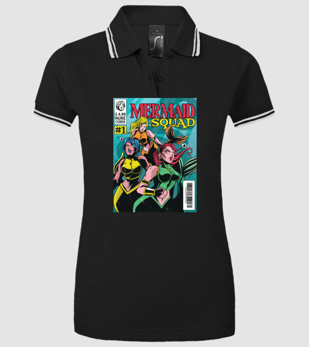 benzi desenate Mermaid Squad model negru pe tricou