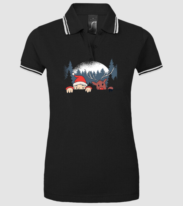 Moș Crăciun și Rudolf trag cu ochiul model negru pe tricou