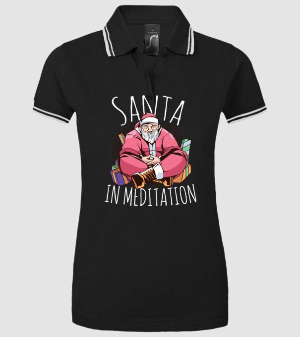 Tricou de Crăciun Moș Crăciun meditație model negru pe tricou
