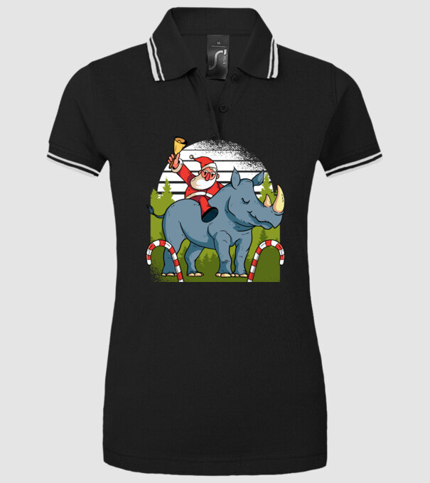 Moș Crăciun pe Rinocer model negru pe tricou