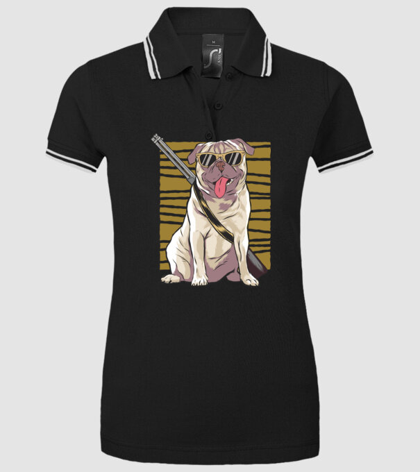 Mops cu pușcă tricou amuzant cu câine model negru pe tricou