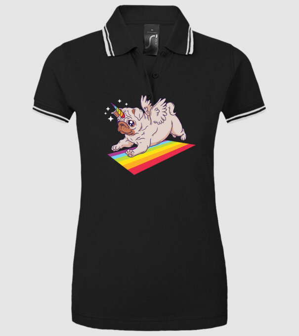 Mops unicorn model negru pe tricou