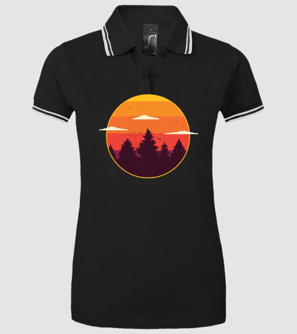 Apus de soare în pădure model negru pe tricou