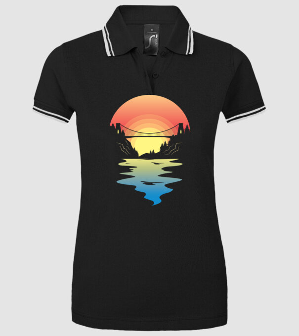 Peisaj apus de soare model negru pe tricou