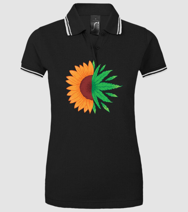 Floarea-soarelui Cannabis model negru pe tricou