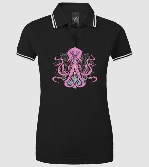 Yoga Octopus model negru pe tricou