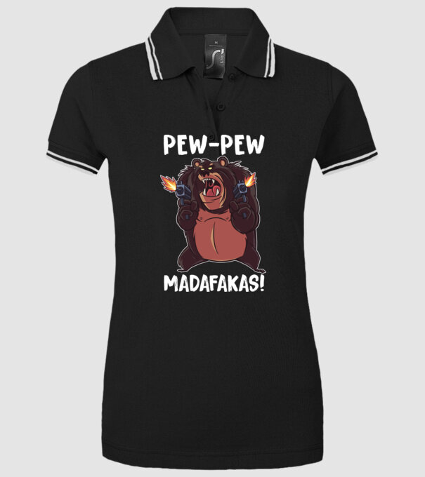 Pew Pew Pew Madafakas Urs model negru pe tricou