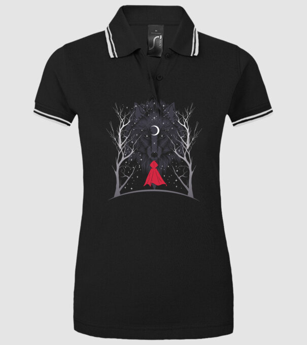 Scufița Roșie și Lupul noaptea tricou model negru pe tricou