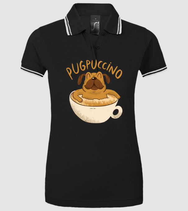 Pugpuccino Capuccino cu Mops model negru pe tricou