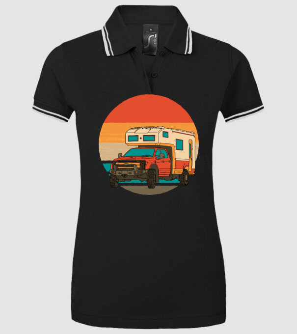 Campervan Retro model negru pe tricou