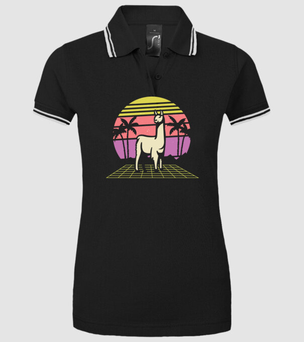 Lama Retro model negru pe tricou