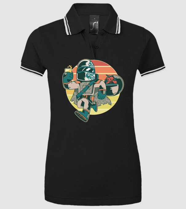 Războinic Mandalorian Retro model negru pe tricou