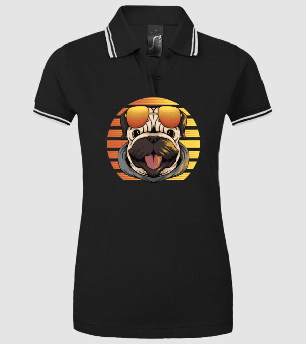Retro mops model negru pe tricou