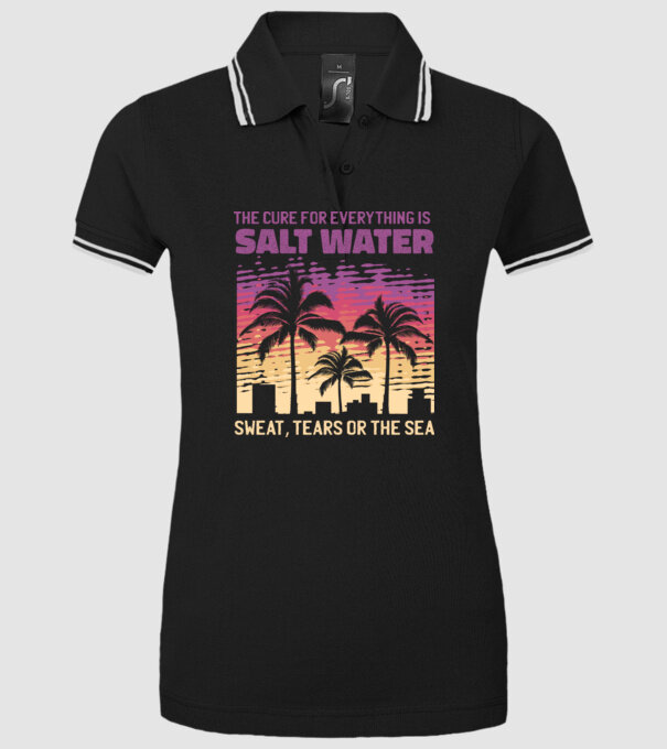 Retro Sunset - Apa sărată este leac pentru orice model negru pe tricou