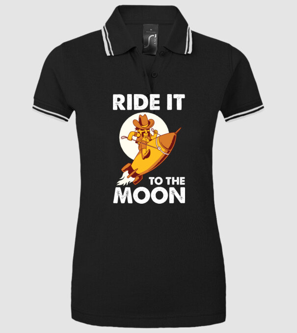 Ride it to the moon Bitcoin model negru pe tricou