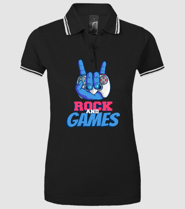 Rock And Games model negru pe tricou